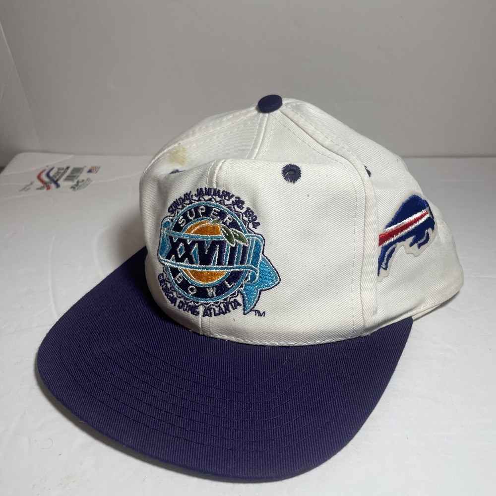 Vintage NFL Super Bowl XXVIII Buffalo Bills Logo 7 Snapback‎ Cap Hat - *Stained
